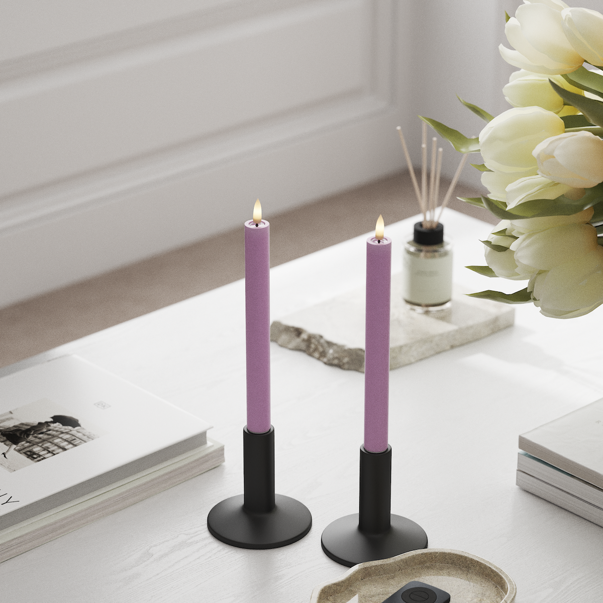 Deluxe Homeart LED Dinerkaars 2 stuks, Ø 2 x 24 cm Lavendel LED Dinerkaars 1