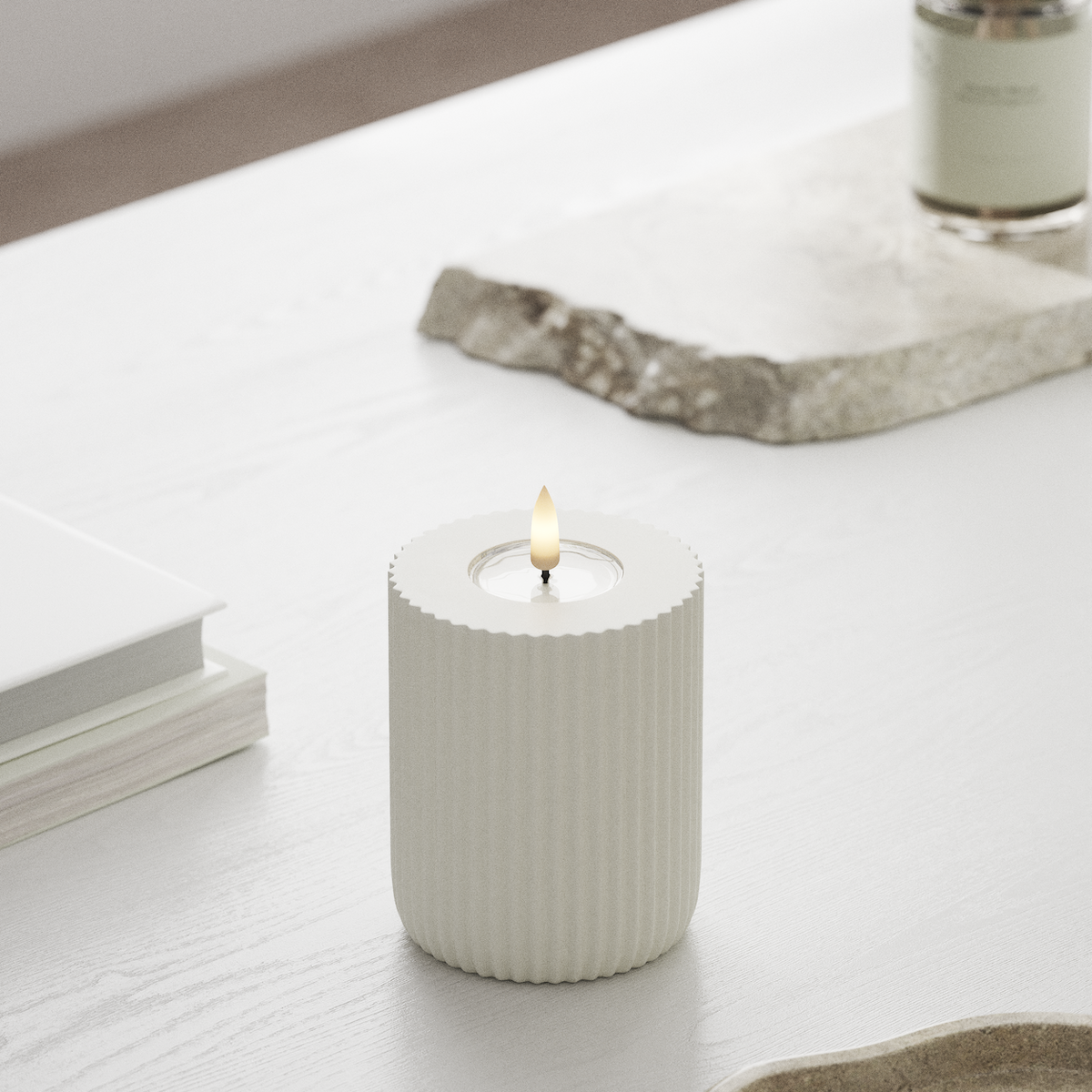 Deluxe Homeart Solid Stripe LED Stompkaarsen Ø8 X 10Cm Wit LED Vorm 1