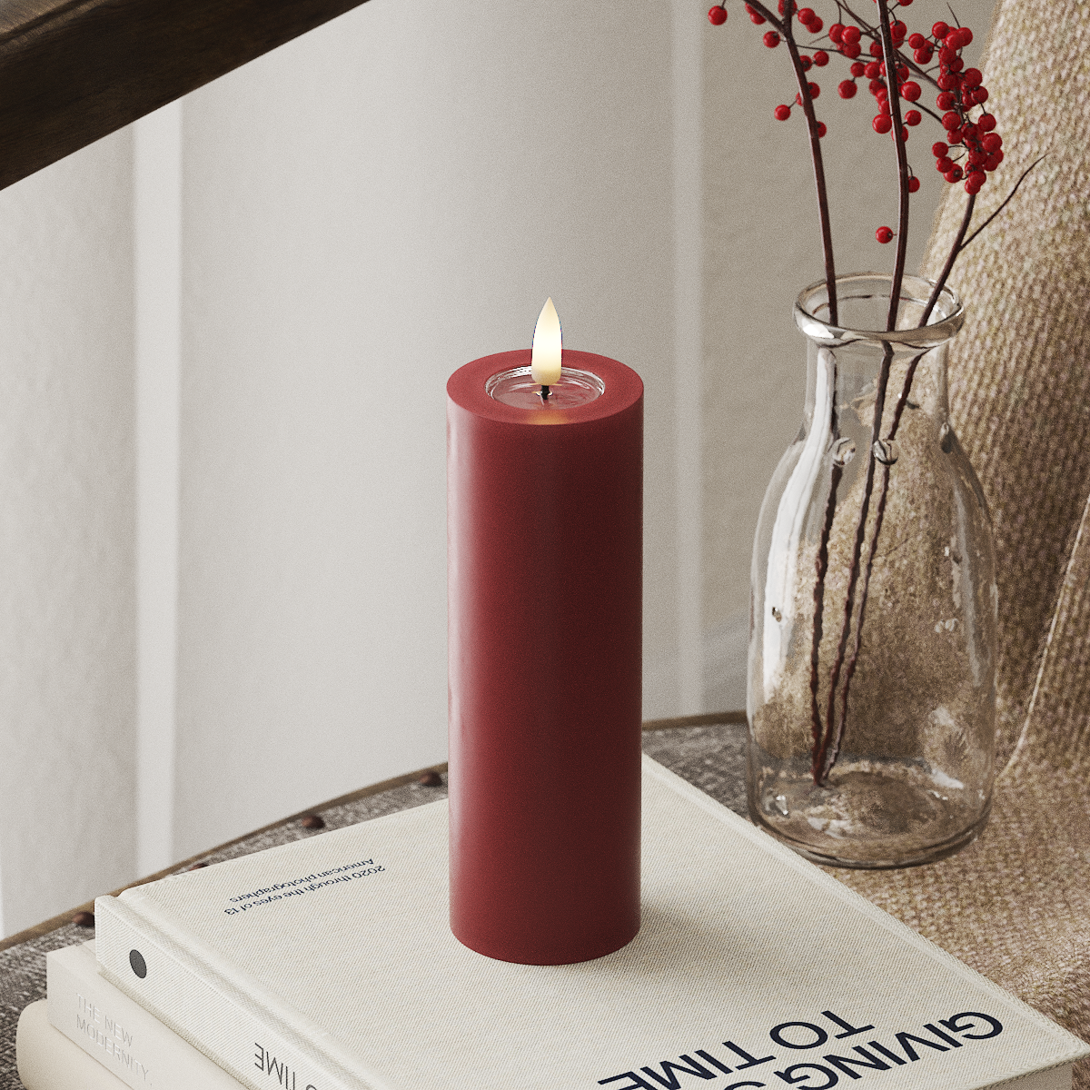 Deluxe Homeart LED Stompkaarsen Ø 5 x 15 cm Bordeaux LED Stompkaarsen 4