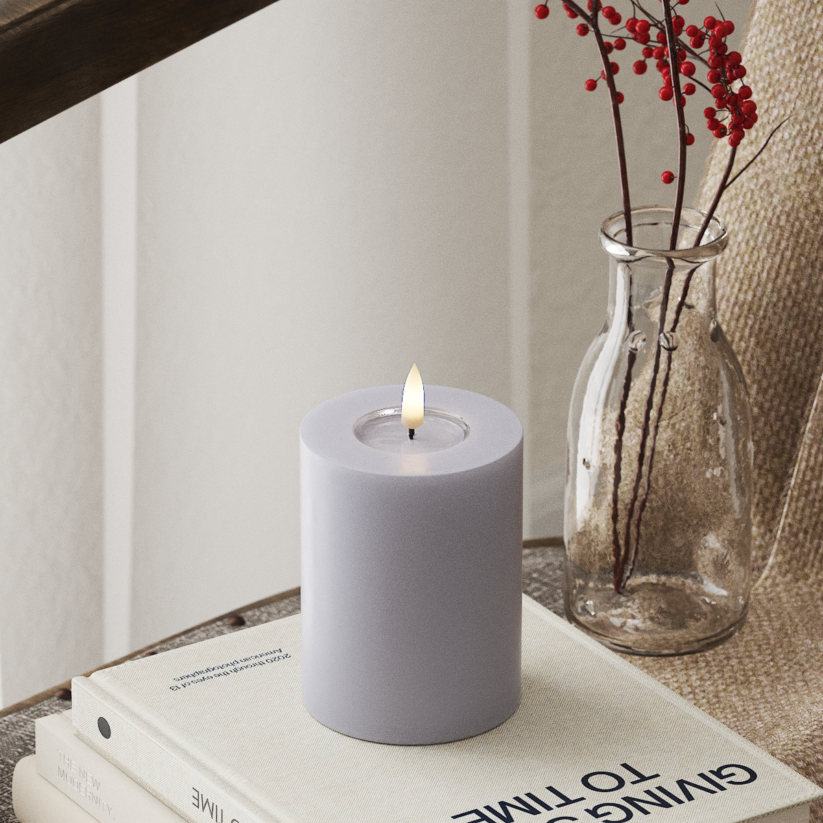 Deluxe Homeart LED Stompkaarsen Ø 7,5 x 10 cm Vergrijsd blauw LED Stompkaarsen 4