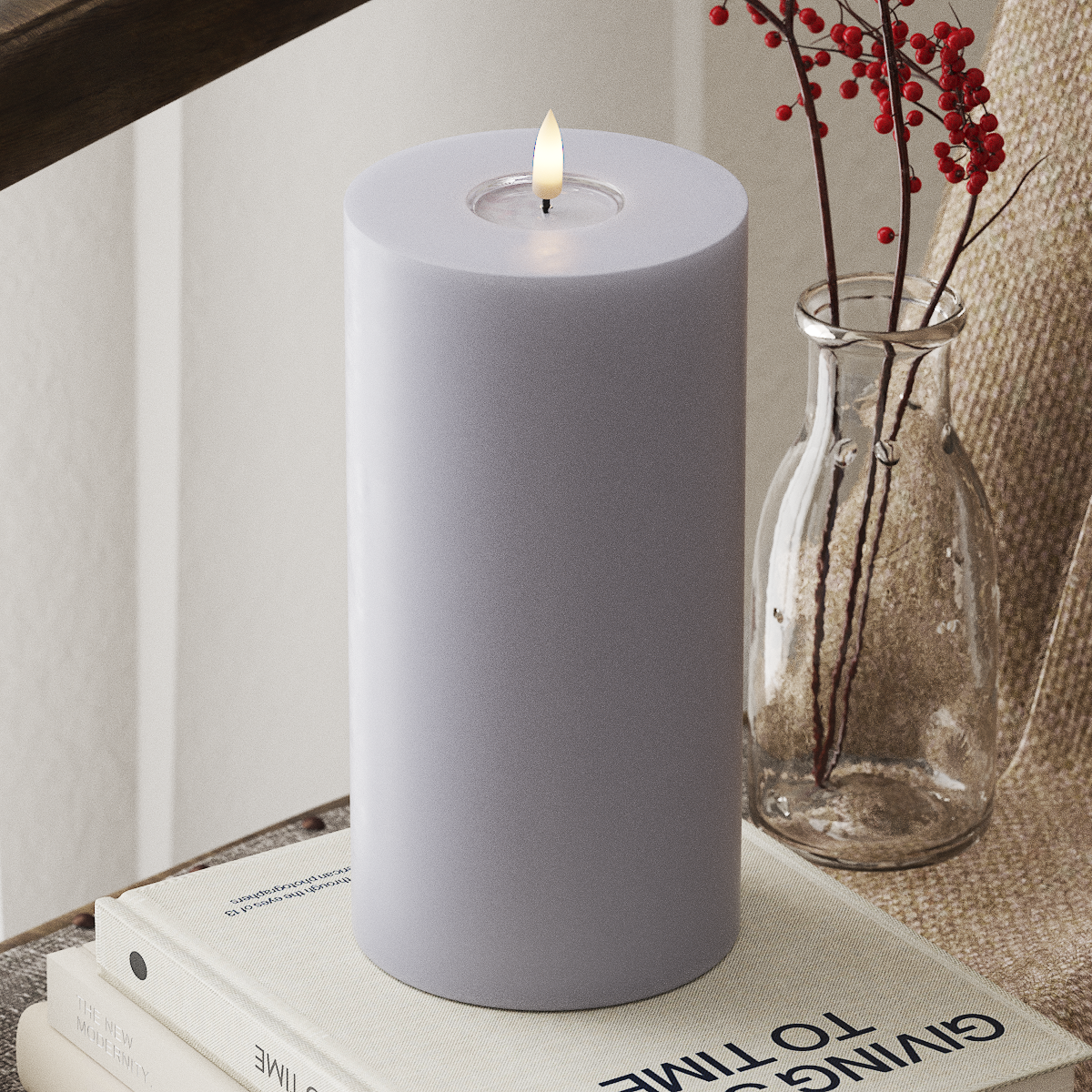 Deluxe Homeart LED Stompkaarsen Ø 10 x 20cm Vergrijsd blauw LED Stompkaarsen 4