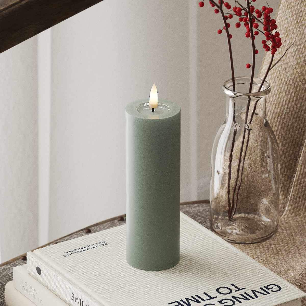 Deluxe Homeart LED Stompkaarsen Ø 5 x 15 cm Saliegroen LED Stompkaarsen 4