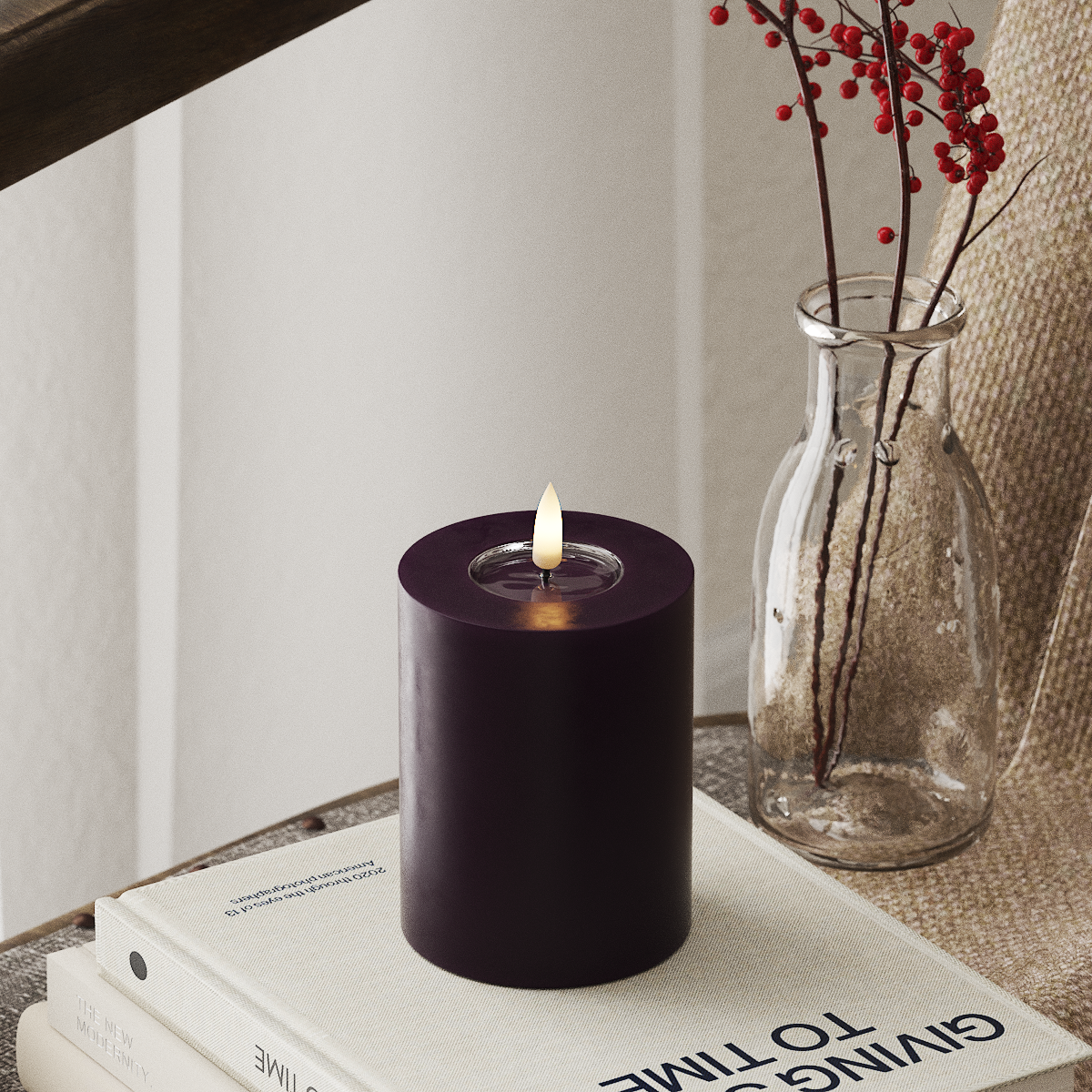 Deluxe Homeart LED Stompkaarsen Ø 7,5 x 10 cm Donkerpaars LED Stompkaarsen 4
