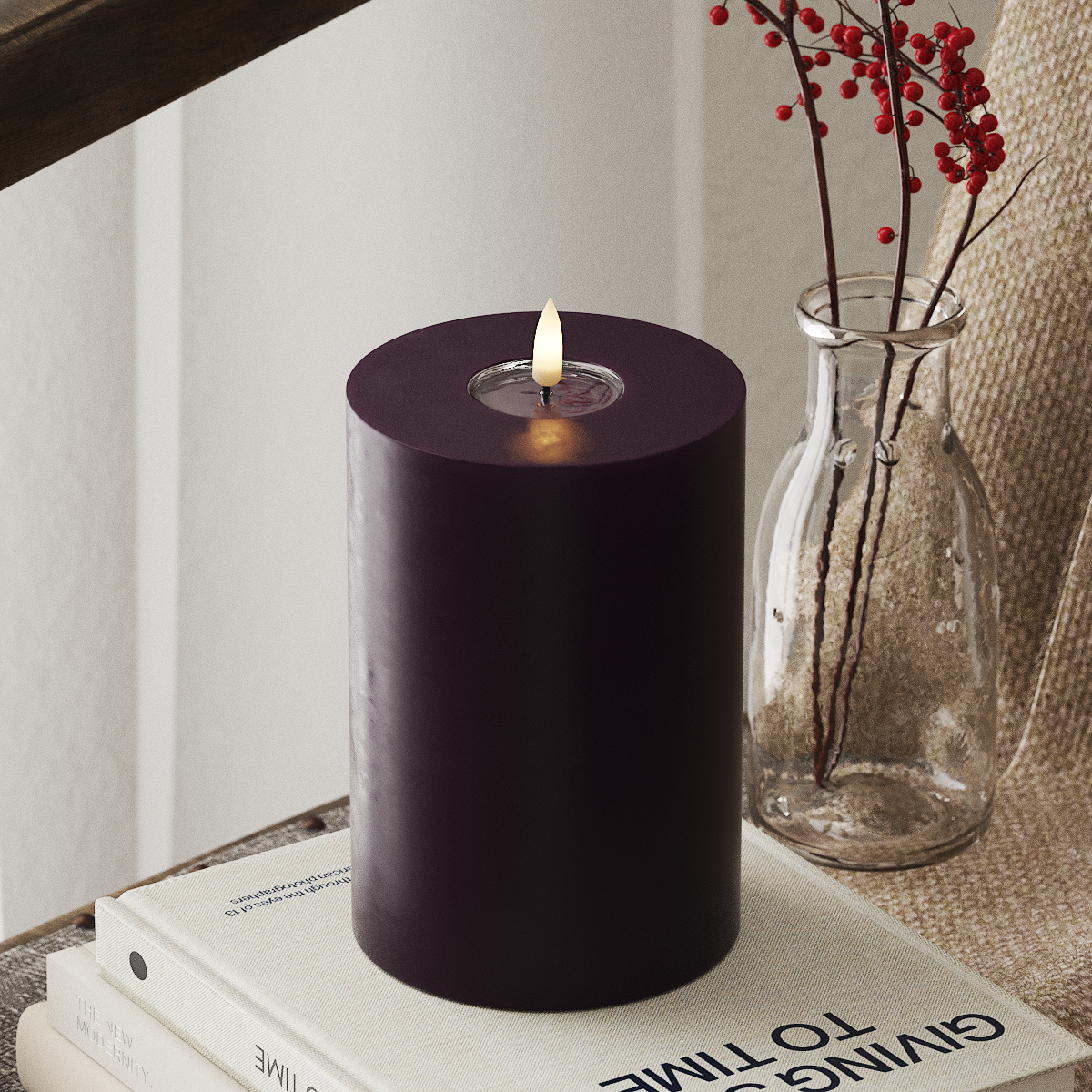 Deluxe Homeart LED Stompkaarsen Ø 10 x 15 cm Donkerpaars LED Stompkaarsen 4