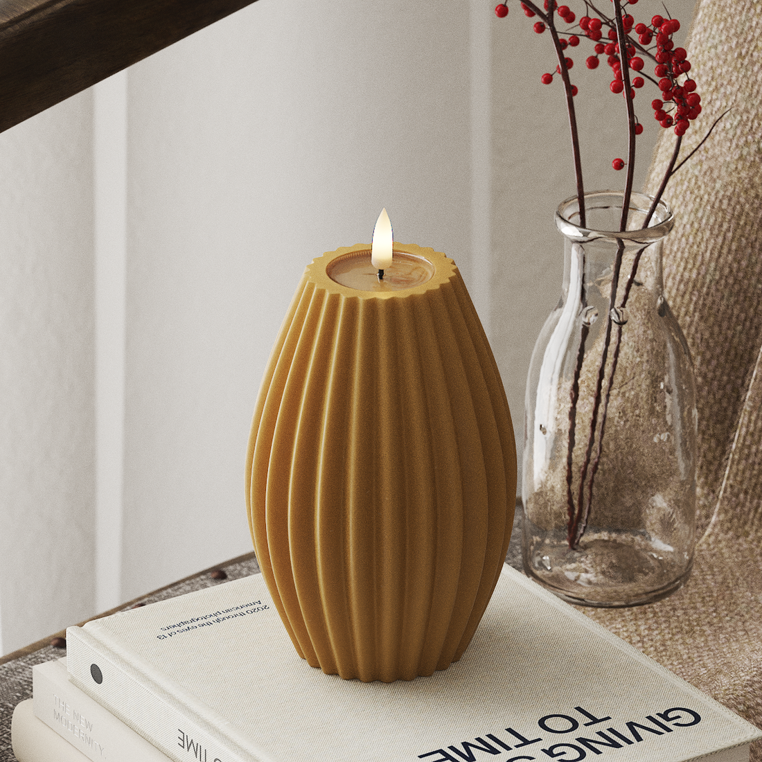 Deluxe Homeart LED Ribbelkaarsen D 10 x H 15 cm Curry LED Ribbelkaarsen 4