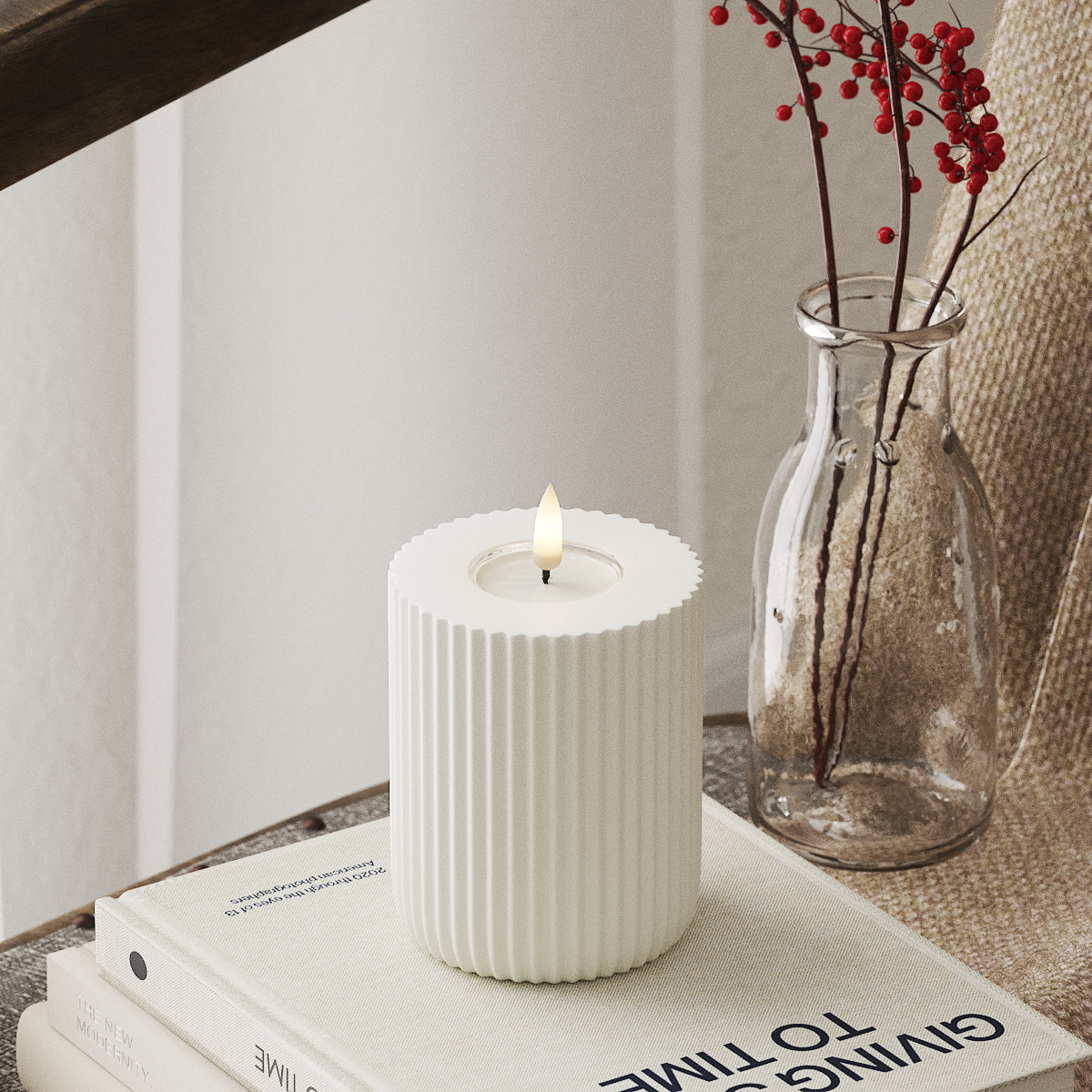 Deluxe Homeart Solid Stripe LED Stompkaarsen Ø8 X 10Cm Wit LED Vorm 4