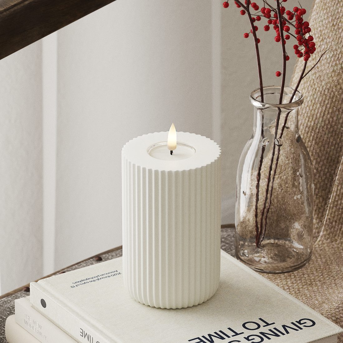 Deluxe Homeart Solid Stripe LED Stompkaarsen Ø8 X 12,5 cm Wit LED Vorm 4