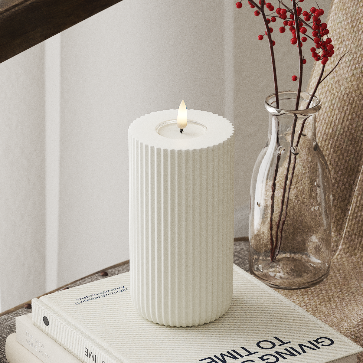 Deluxe Homeart Solid Stripe LED Stompkaarsen Ø8 X 15 Cm Wit LED Vorm 4