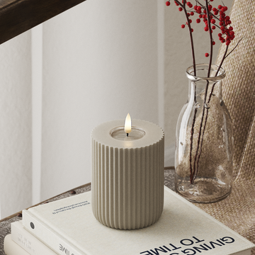 Deluxe Homeart Solid Stripe LED Stompkaarsen Ø8 X 10Cm Zand LED Vorm 4