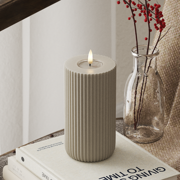 Deluxe Homeart Solid Stripe LED Stompkaarsen Ø8 X 15 Cm Zand LED Vorm 4