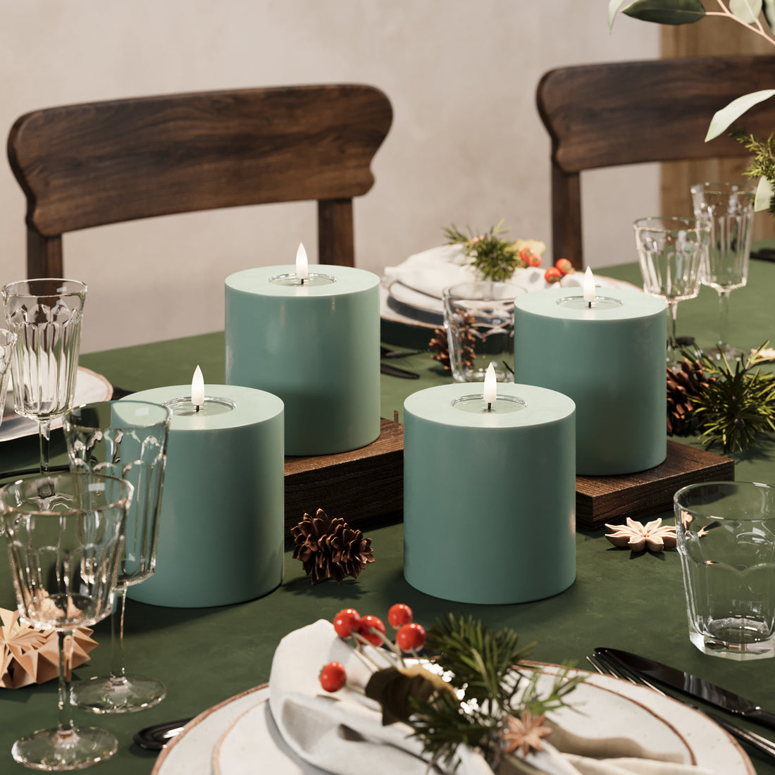 LED Stompkaarsen Ø 10 x 10 cm Jadegroen - 4 pc's