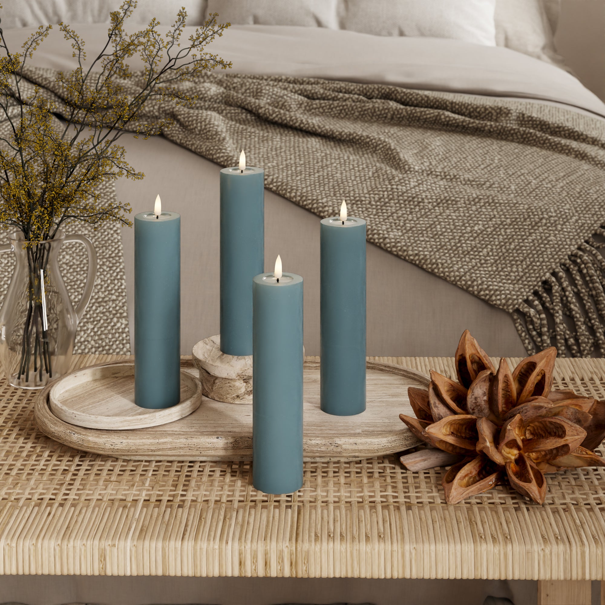 LIDERADO Vela pilar Ø 5 x 20 cm Verde jade - 4 pcs