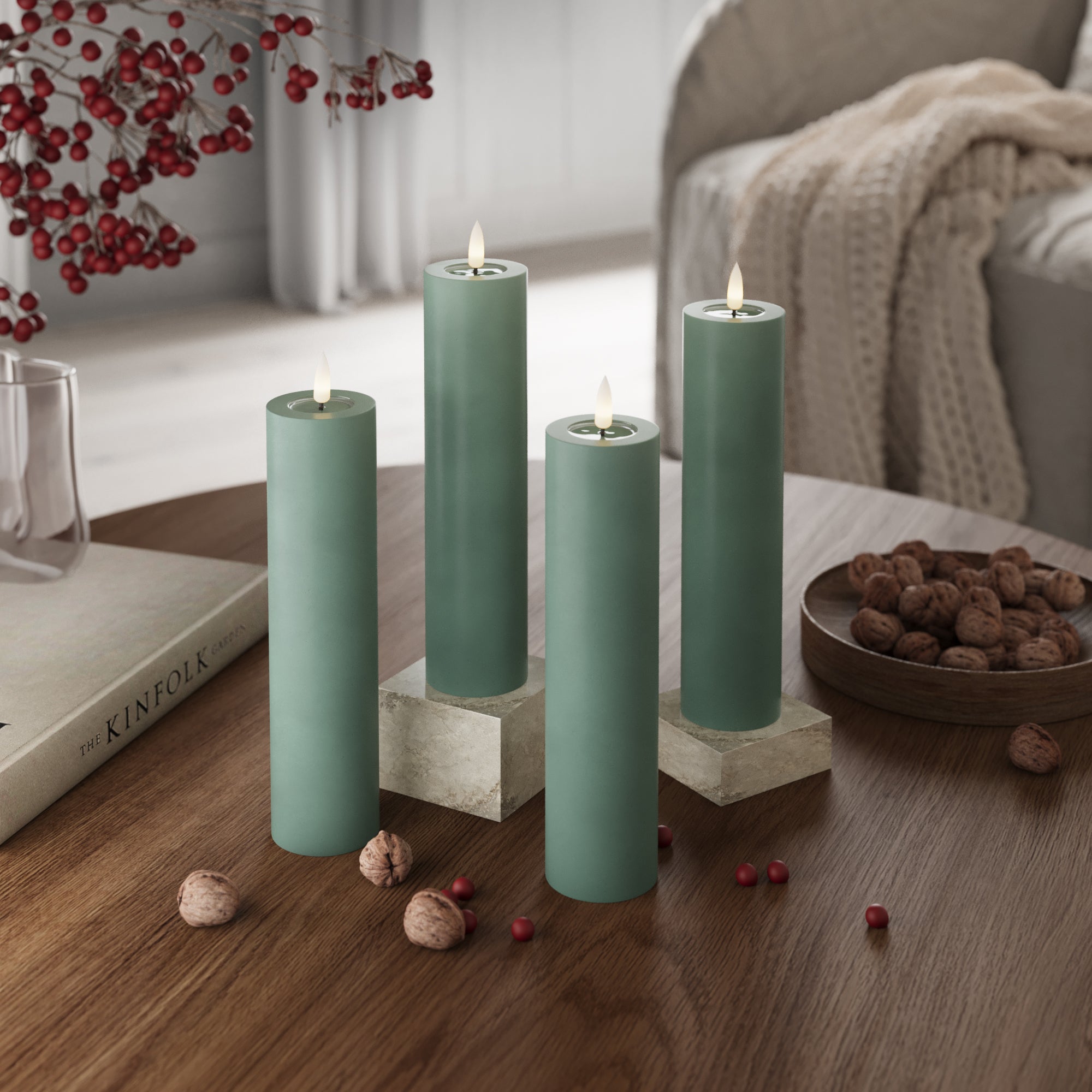 LIDERADO Vela pilar Ø 5 x 20 cm Verde jade - 4 pcs