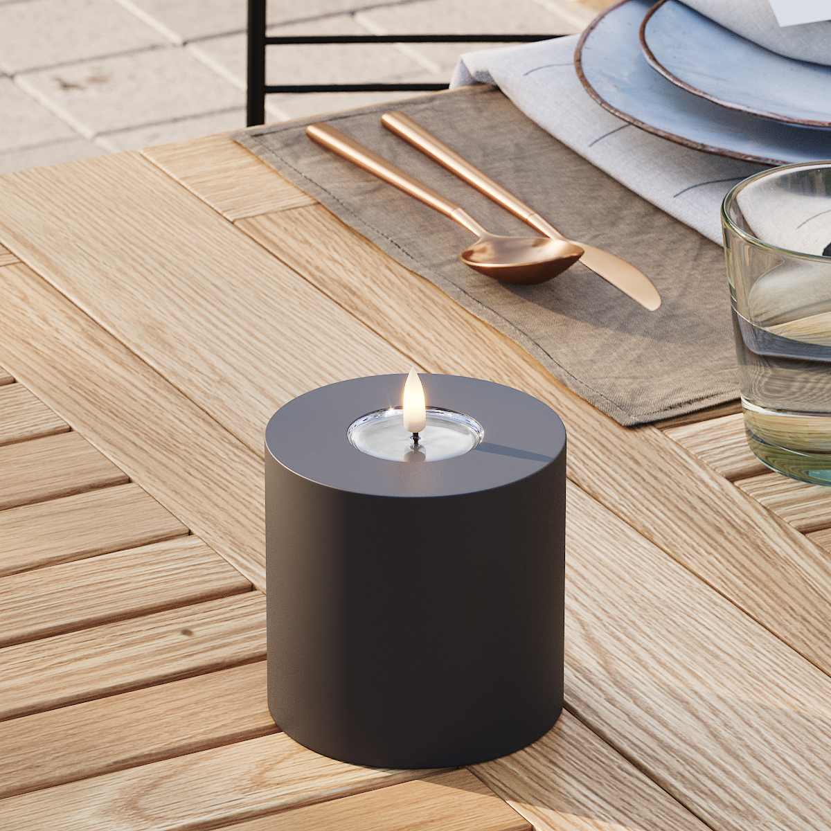 Deluxe Homeart Buiten LED Stompkaarsen Ø 10 x 10 cm Zwart LED buitenlicht Stompkaarsen 3