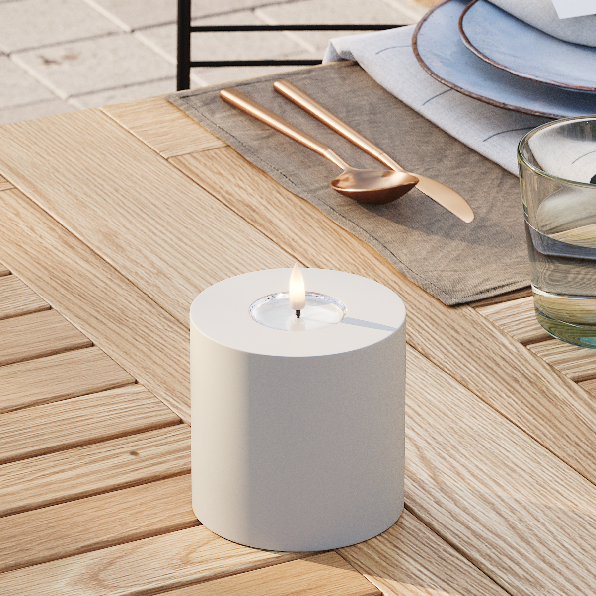 Deluxe Homeart Buiten LED Stompkaarsen Ø 10 x 10 cm Zand LED buitenlicht Stompkaarsen 3