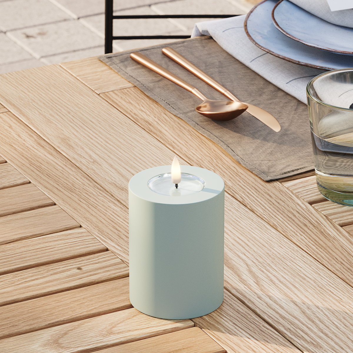 Deluxe Homeart Buiten LED Stompkaarsen Ø 7,5 x 10cm Saliegroen LED buitenlicht Stompkaarsen 3