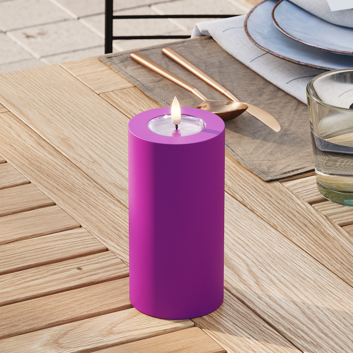 Deluxe Homeart Udendørs LED Bloklys Ø 7,5 x 15 cm Violet LED udendørslys bloklys 3