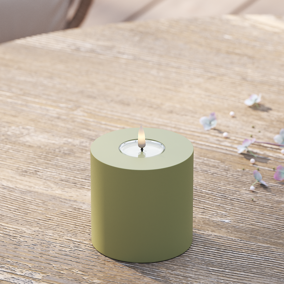 Deluxe Homeart Buiten LED Stompkaarsen Ø 10 x 10 cm Olijfgroen LED buitenlicht Stompkaarsen 2