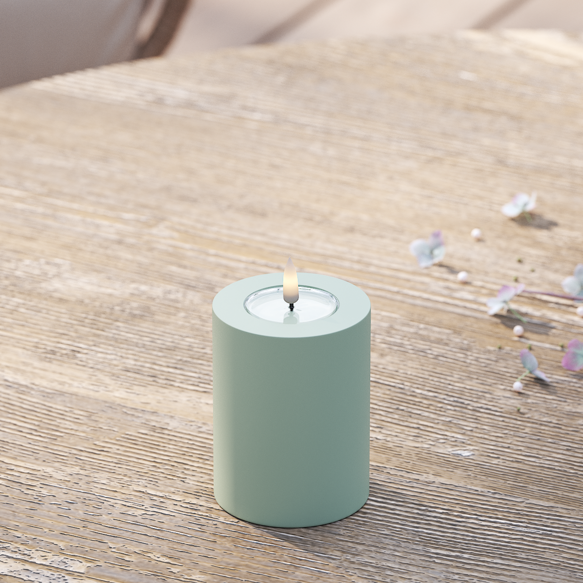 Deluxe Homeart Buiten LED Stompkaarsen Ø 7,5 x 10cm Saliegroen LED buitenlicht Stompkaarsen 2