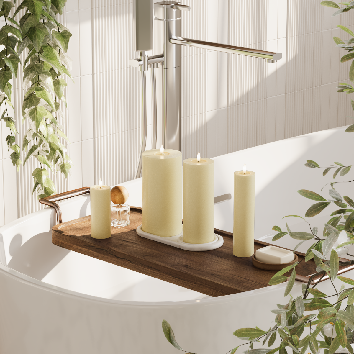 Deluxe Homeart LED bloklys pakke - Lysegul - 5 x 12,5 + 20 | 7,5 x 20 | 10 x 20 cm pakke 2