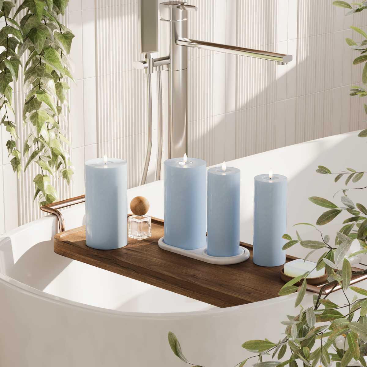 Deluxe Homeart LED Stompkaarsen pakket - Ijsblauw - 2x 7,5x20 | 2x 10 x 20 cm pakket 2