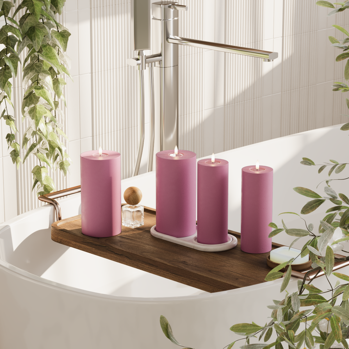 Deluxe Homeart LED bloklys pakke - Magenta - 2x 7,5 x 20 | 2x 10 x 20 cm pakke 2