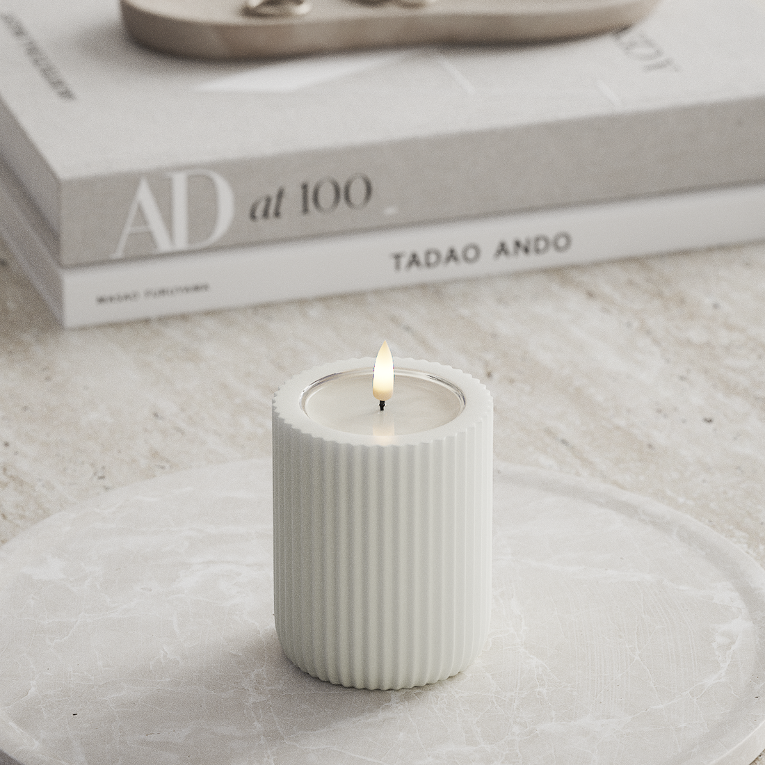 Deluxe Homeart Unique LED Ribbelkaarsen D8 x 10 cm Wit unique Ribbelkaarsen 3