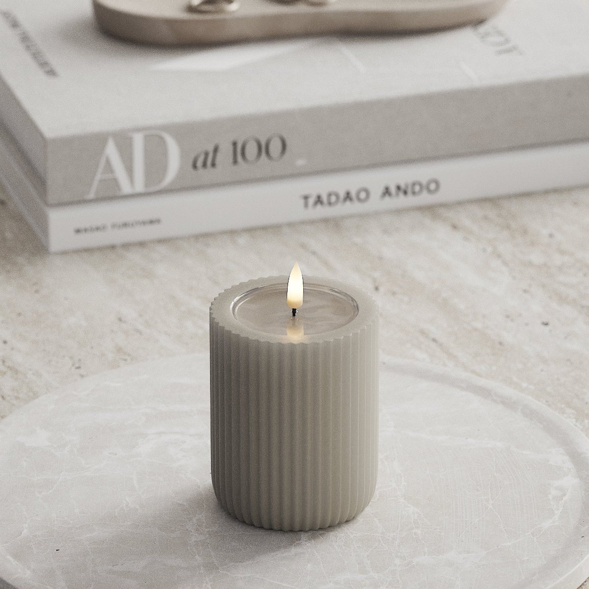 Deluxe Homeart Unique LED Ribbelkaarsen D8 x 10 cm Zand unique Ribbelkaarsen 2