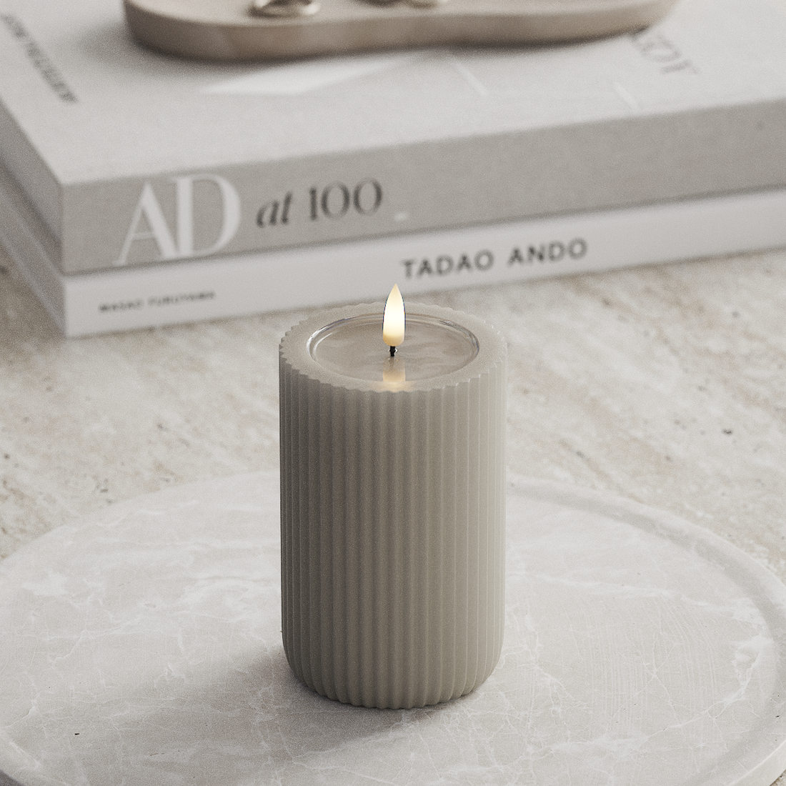 Deluxe Homeart Unique LED Ribbelkaarsen D8 x 12,5 cm Zand unique Ribbelkaarsen 3