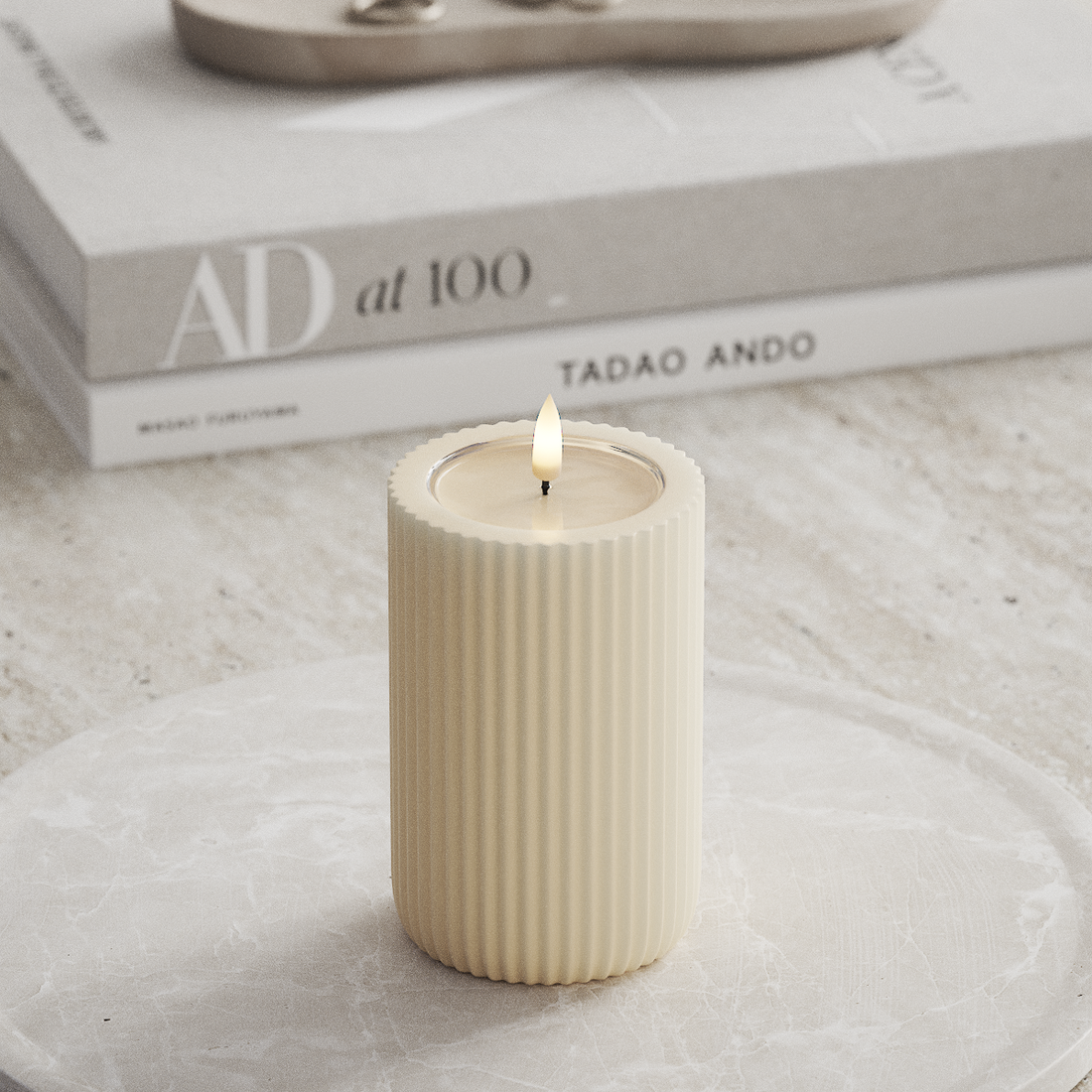 Deluxe Homeart Unique LED Ribbelkaarsen D8 x 12,5 cm Cream unique Ribbelkaarsen 3