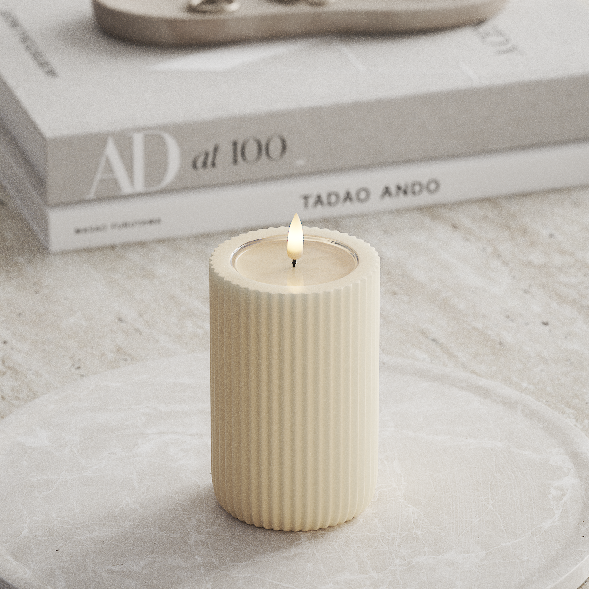 Deluxe Homeart Unique LED Ribbelkaarsen D8 x 12,5 cm Cream unique Ribbelkaarsen 1