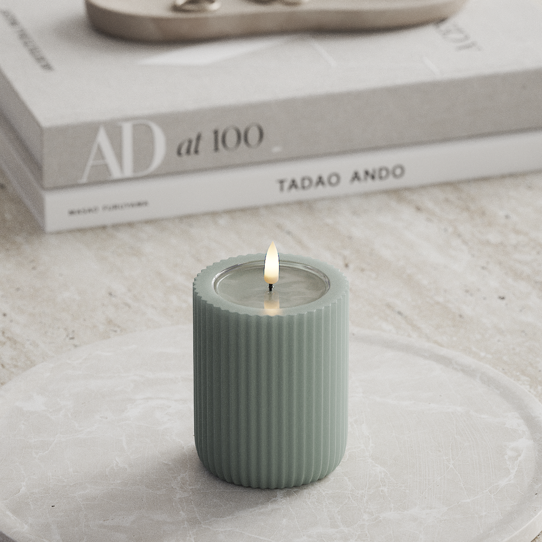 Deluxe Homeart Unique LED Ribbelkaarsen D8 x 10 cm Saliegroen unique Ribbelkaarsen 3