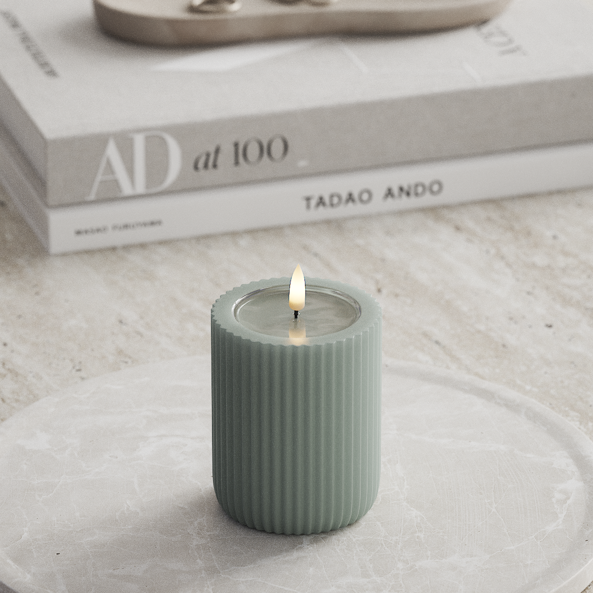 Deluxe Homeart Unique LED Ribbelkaarsen D8 x 10 cm Saliegroen unique Ribbelkaarsen 1