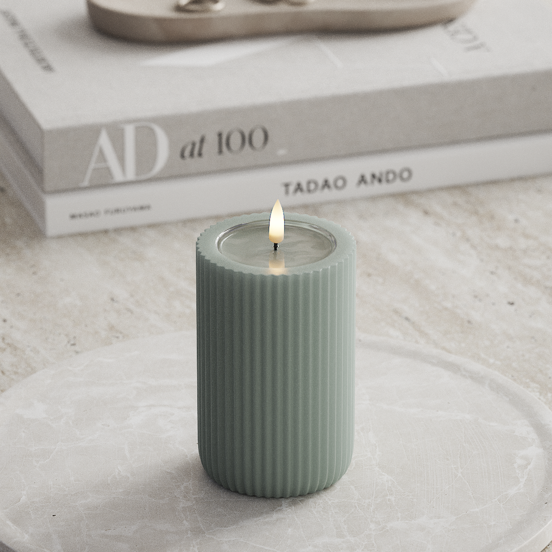 Deluxe Homeart Unique LED Ribbelkaarsen D8 x 12,5 cm Saliegroen unique Ribbelkaarsen 3