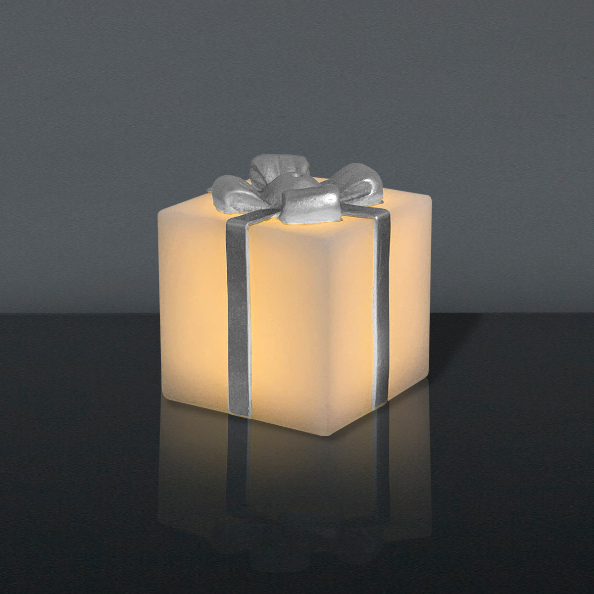 LED Geschenk met zilveren strik (Middel)