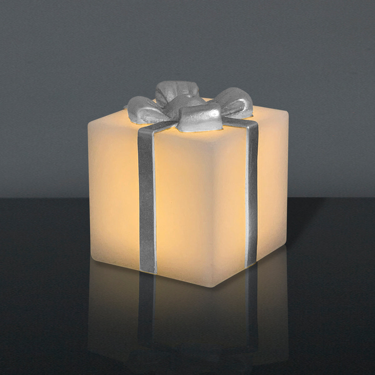 LED Geschenk met zilveren strik (Groot)